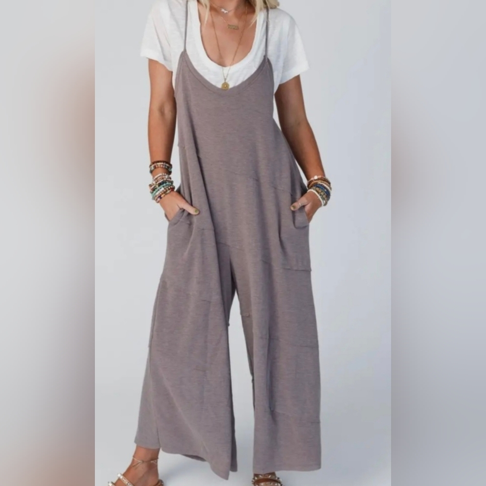 #297 BOHO CHIC WIDE LEG SIDE POCKETS JUMPSUIT - Picture 2 of 15